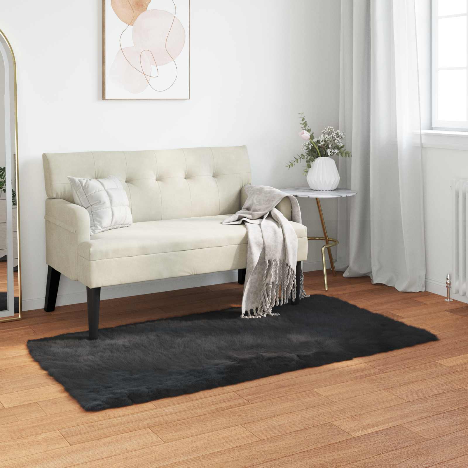 Tepih od umjetne ovčje kože TAFALLA Crna 60 x 110 cm Poliester
