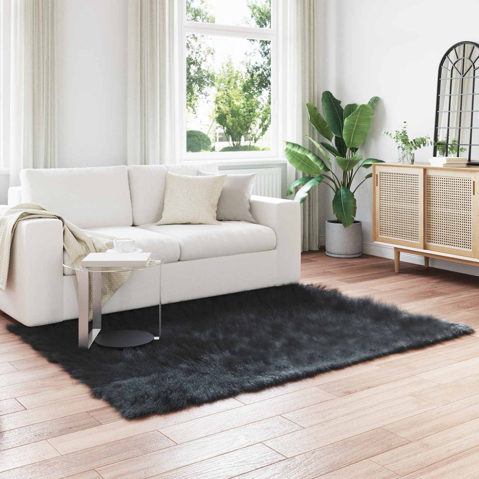 Tepih od umjetne ovčje kože TAFALLA Crna 140 x 200 cm Poliester