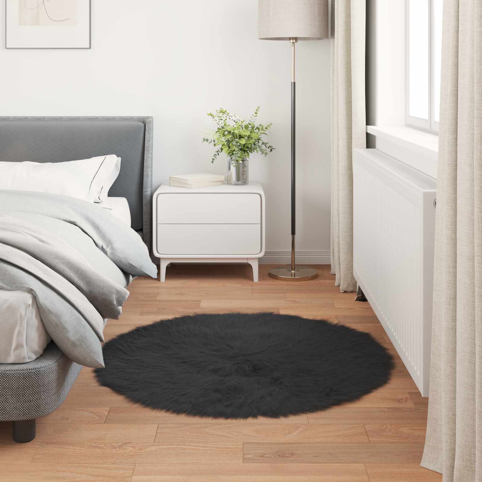 Tepih od umjetne ovčje kože TAFALLA Crna Ø 120 cm Poliester