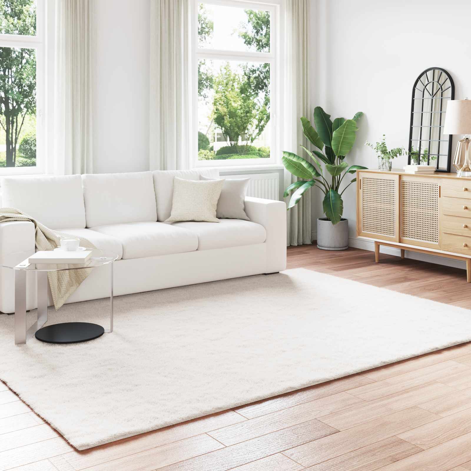 Protuklizni tepih od umjetnog zečjeg krzna OLITE Krem Poliester