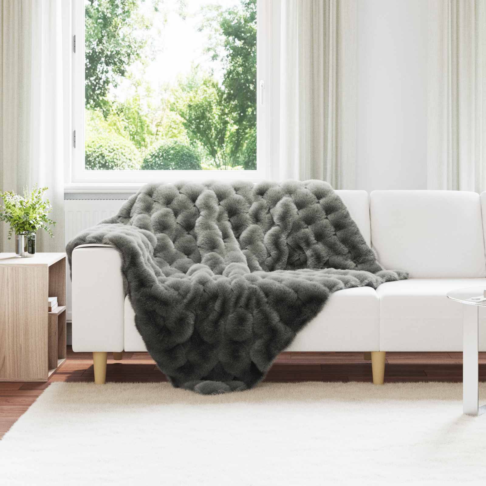 Protuklizna deka od umjetnog zečjeg krzna Olite 4 pcs Tamnosiva