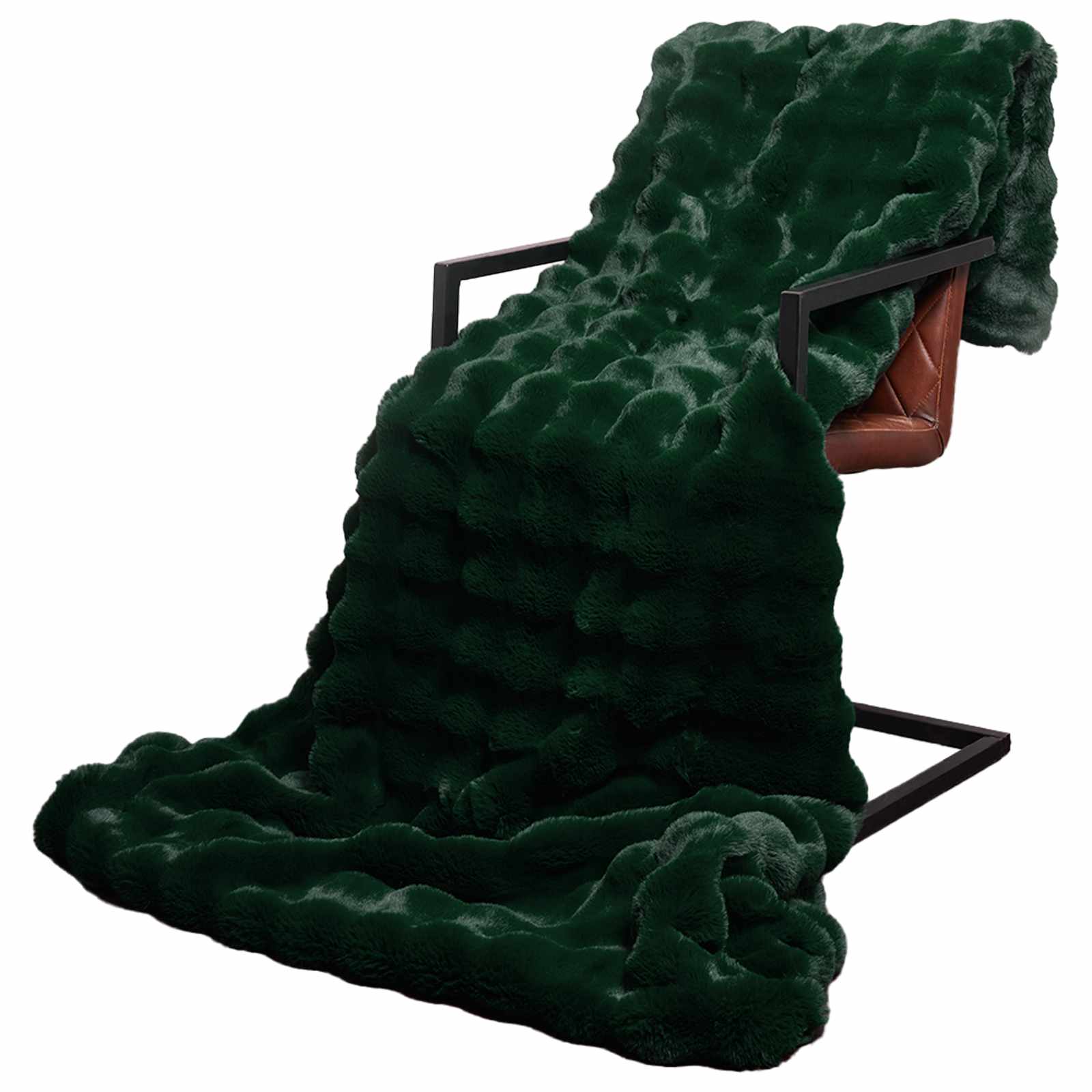Protuklizna deka od umjetnog zečjeg krzna Olite Tamnozelena