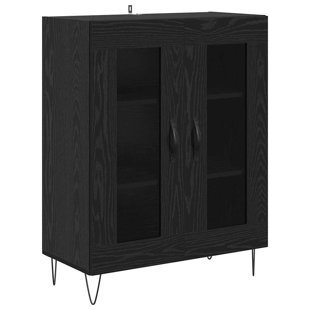 Highboard 2 pcs Crni hrast Inženjersko drvo i staklo