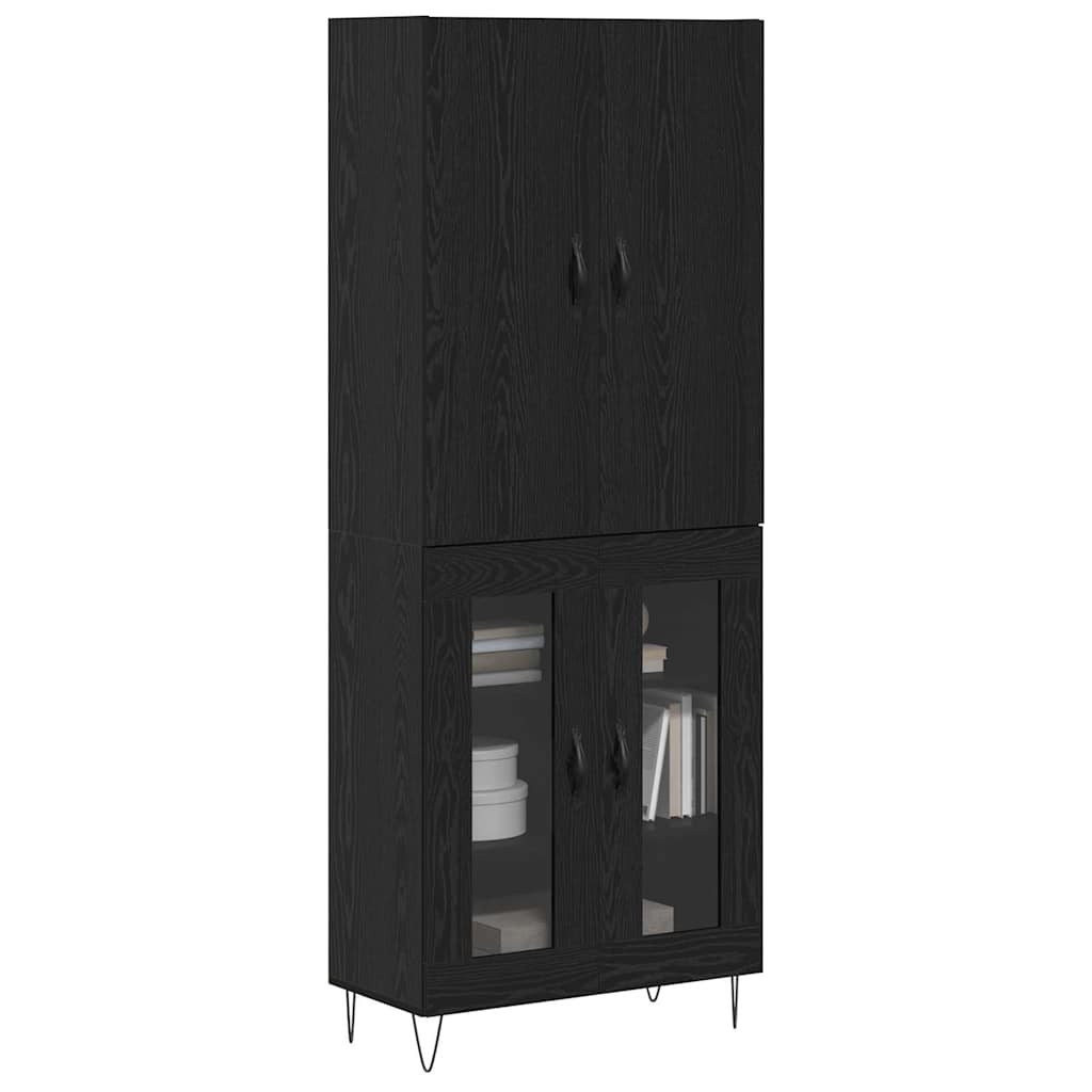 Highboard 2 pcs Crni hrast Inženjersko drvo i staklo