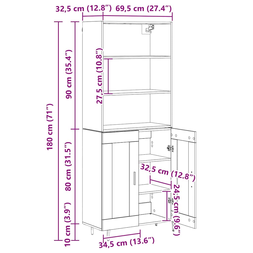 Highboard Staro drvo 69,5 x 34 x 180 cm