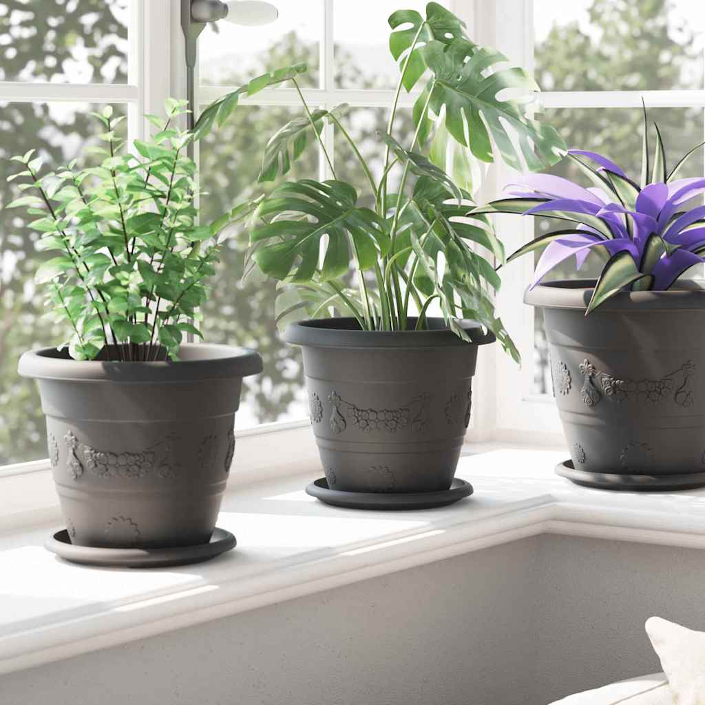 Okrugla saksija za cveće 6 pcs Crna Ø 22 x 18 cm Plastika