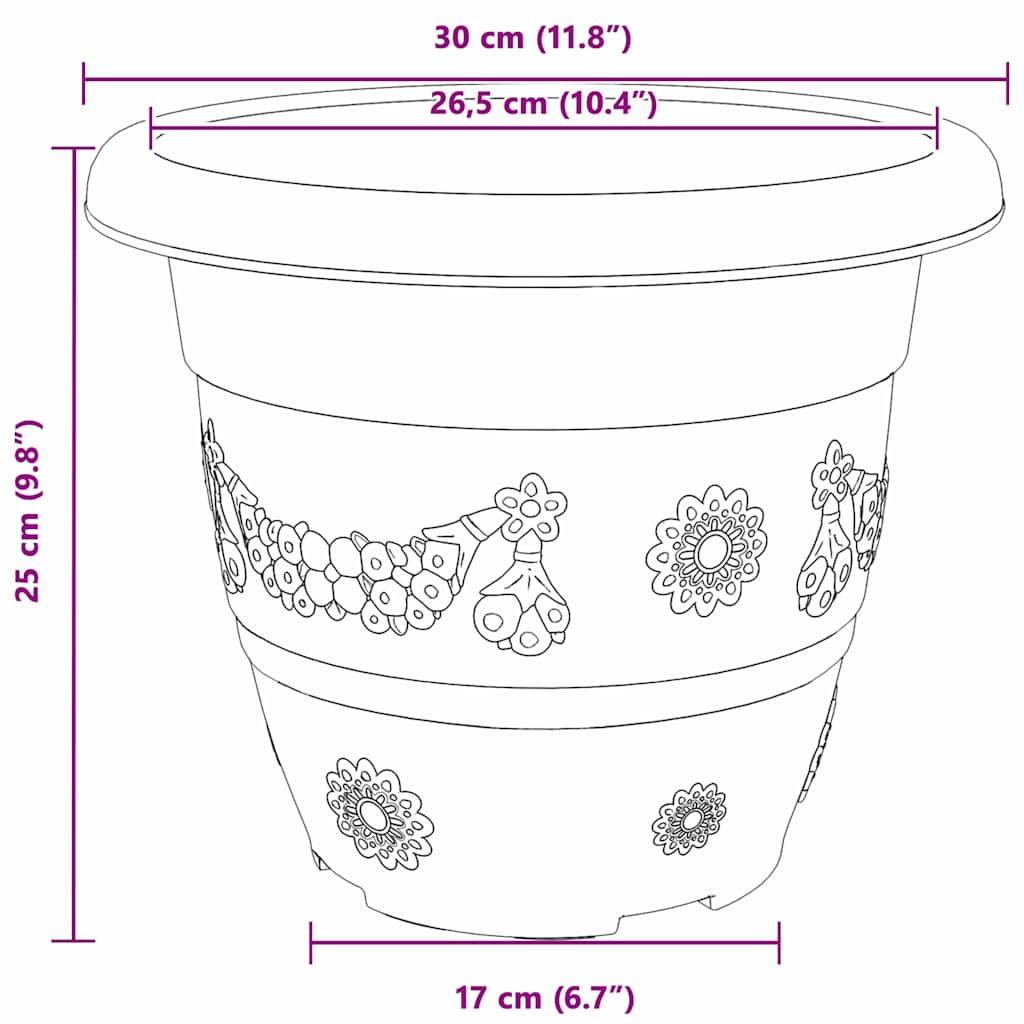 Okrugla saksija za cveće 6 pcs Crna Ø 30 x 25 cm Plastika