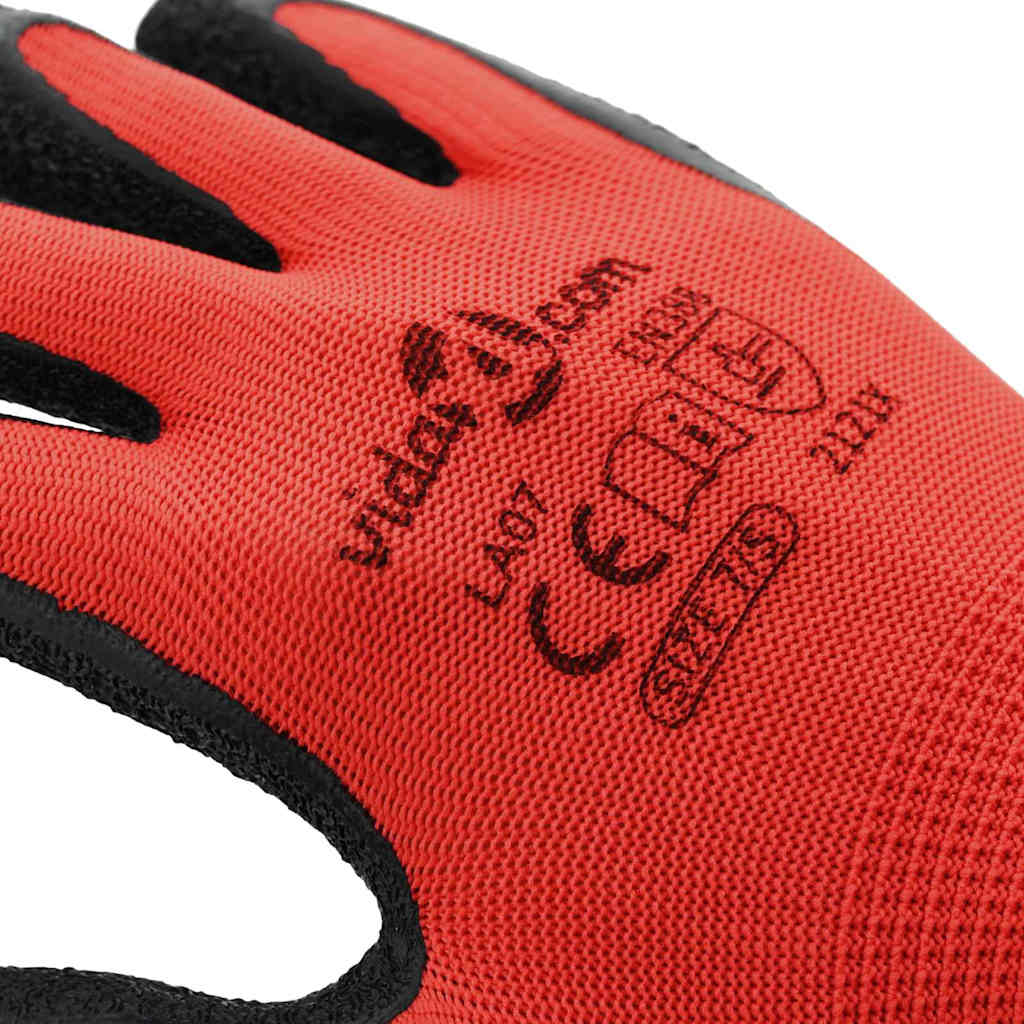 Rukavice za rad 12 pcs Crvena i Crna 7 / S Lateks premaz