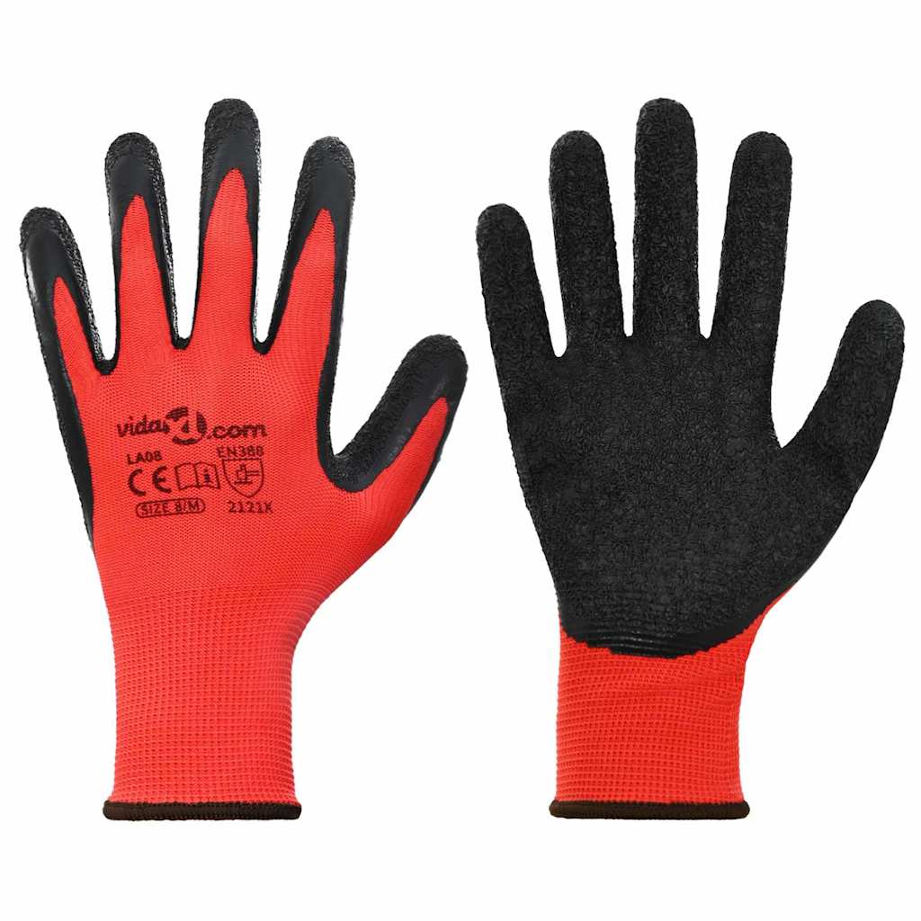 Rukavice za rad 24 pcs Crvena i Crna 8 / m Lateks premaz