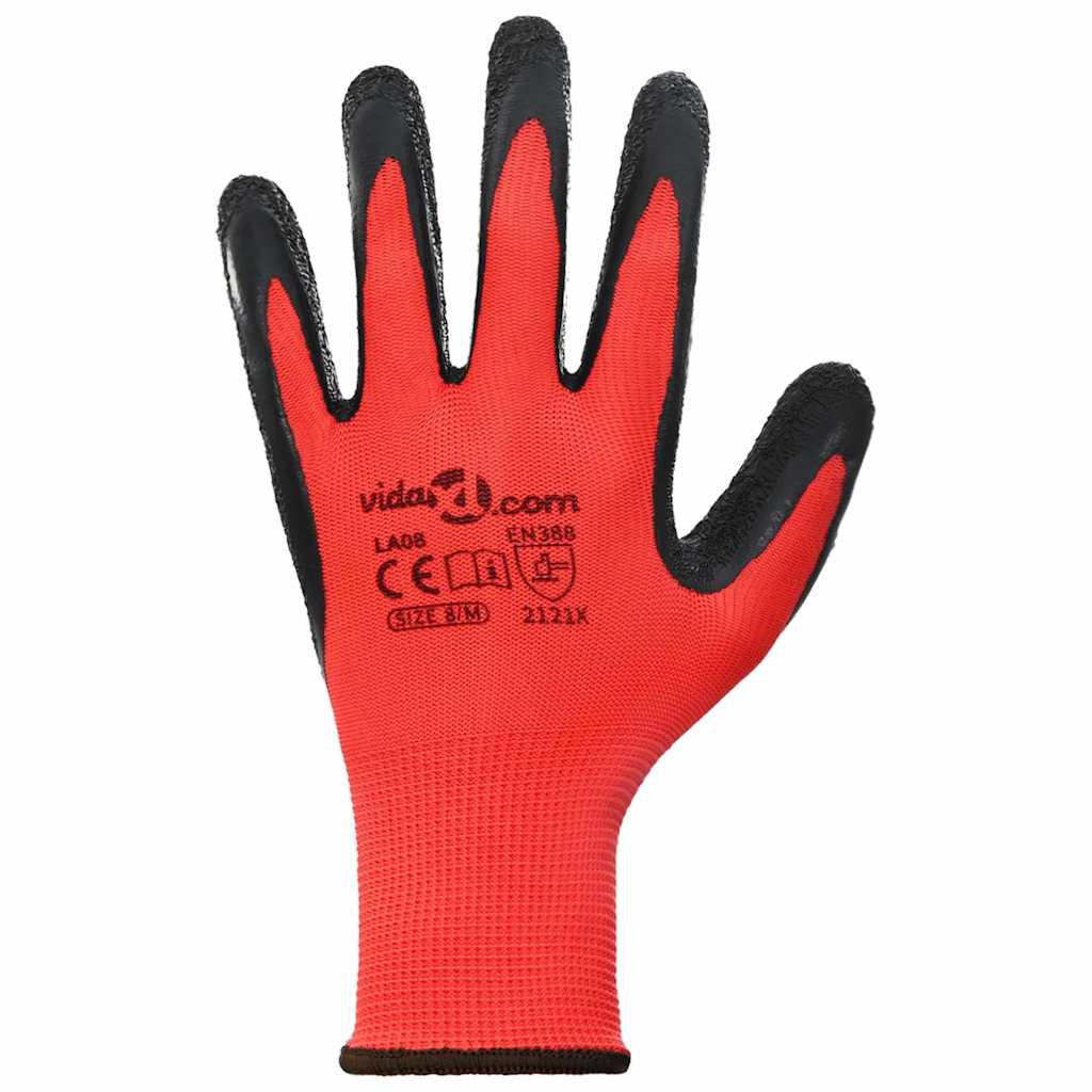 Rukavice za rad 24 pcs Crvena i Crna 8 / m Lateks premaz