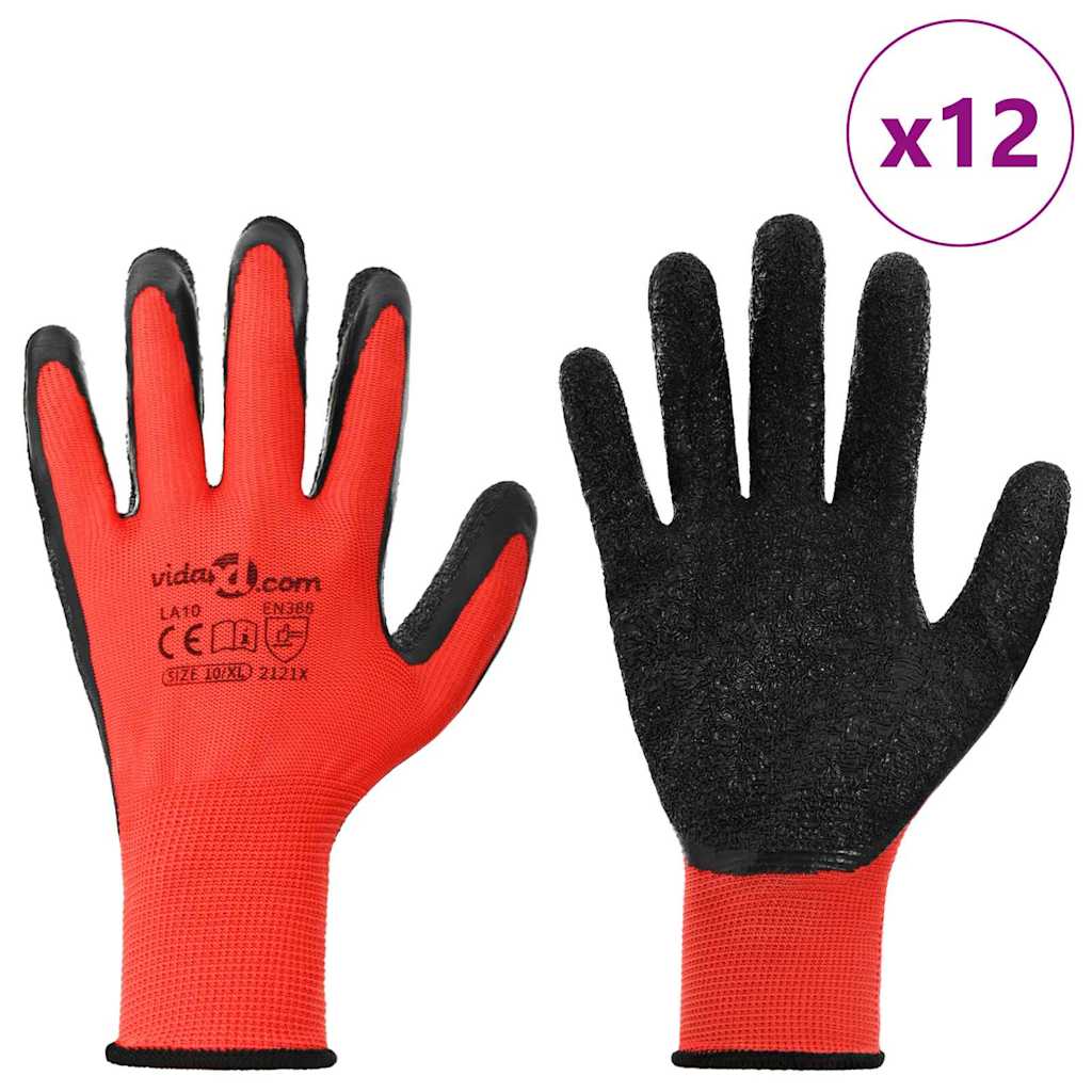 Rukavice za rad 12 pcs Crvena i Crna 10 / xl Lateks premaz