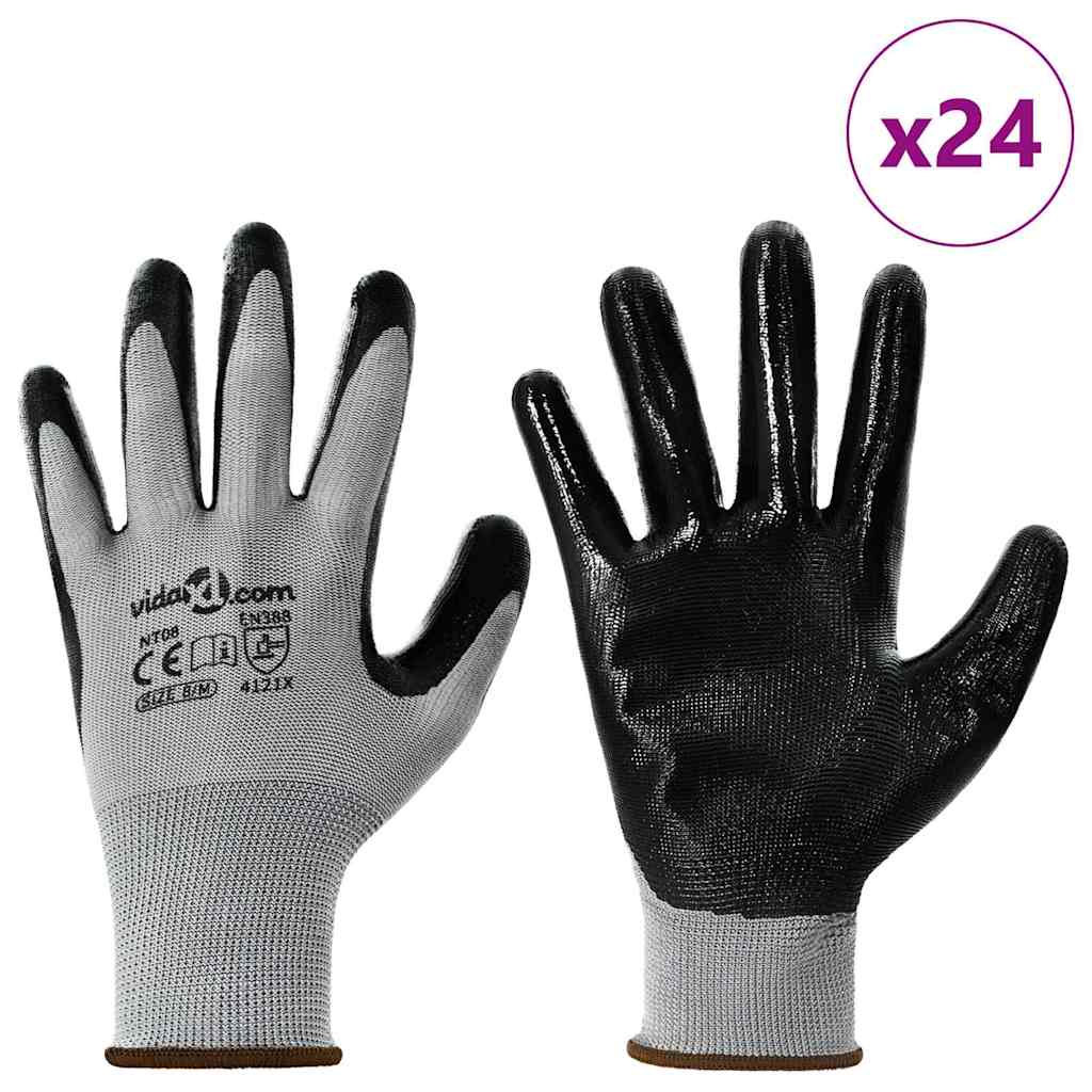 Rukavice za rad 24 pcs Siva i crna 8 / m Poliester