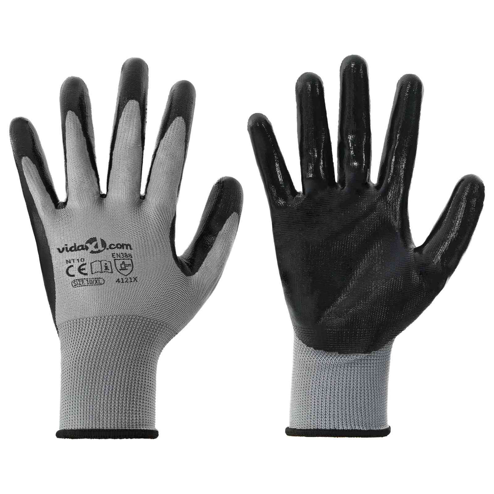 Rukavice za rad 24 pcs Siva i crna 10 / xl Poliester