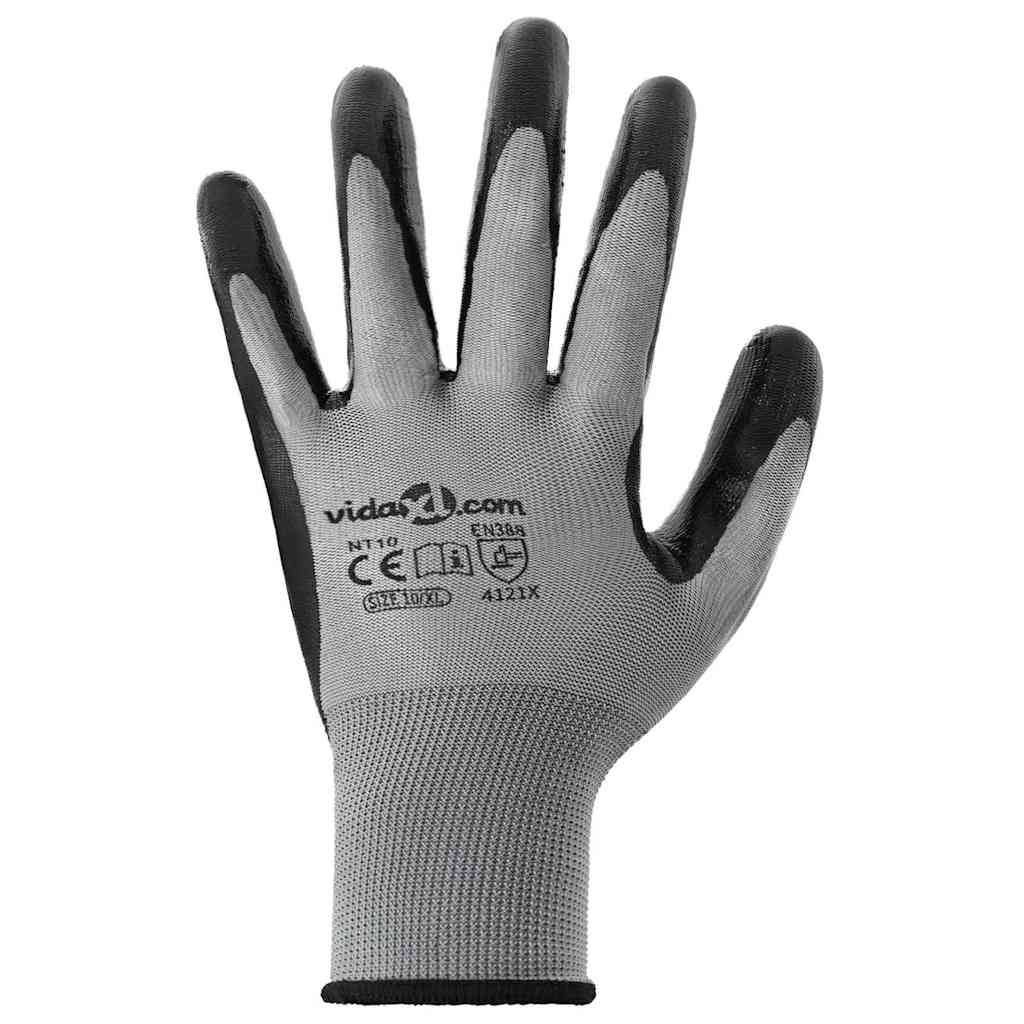 Rukavice za rad 24 pcs Siva i crna 10 / xl Poliester