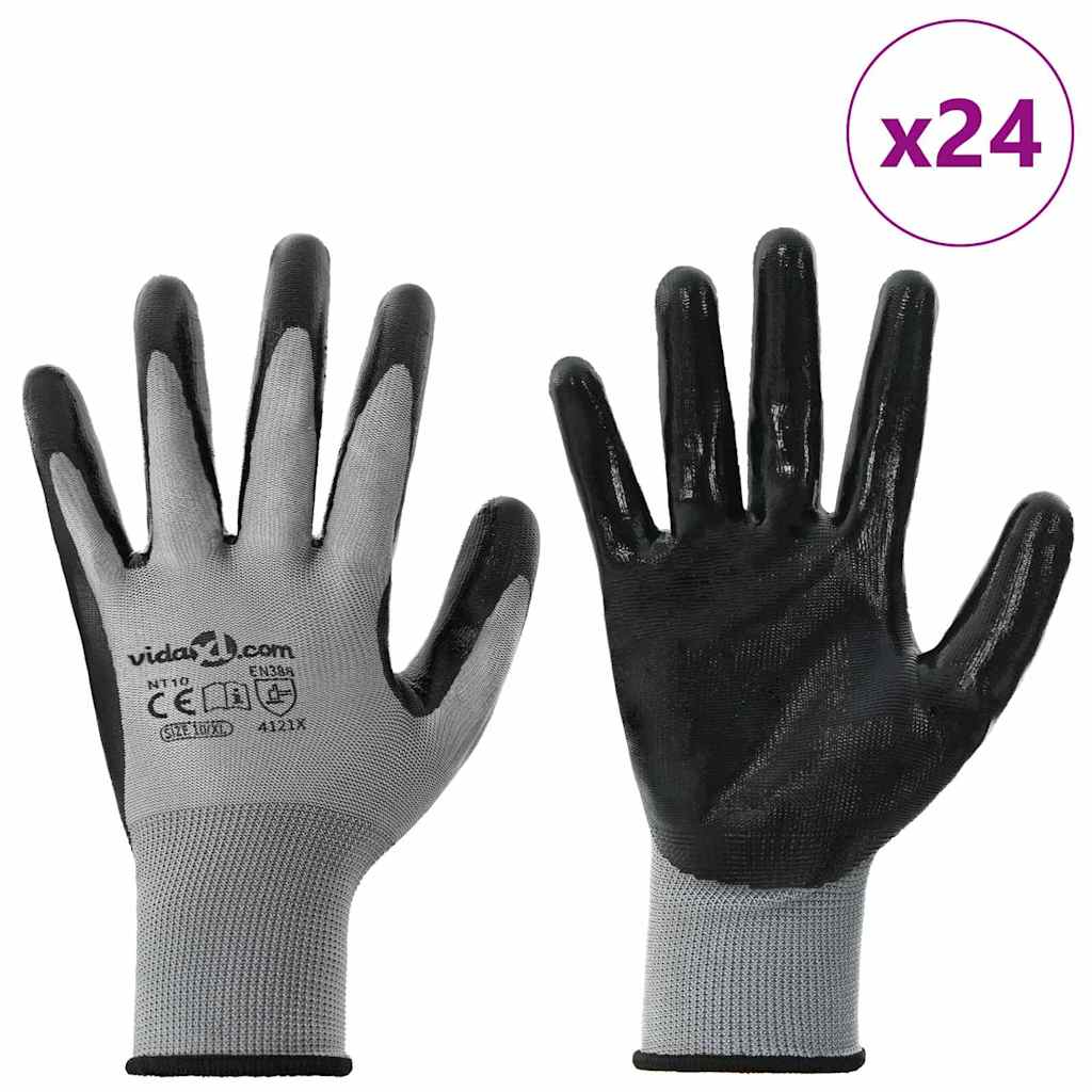 Rukavice za rad 24 pcs Siva i crna 10 / xl Poliester