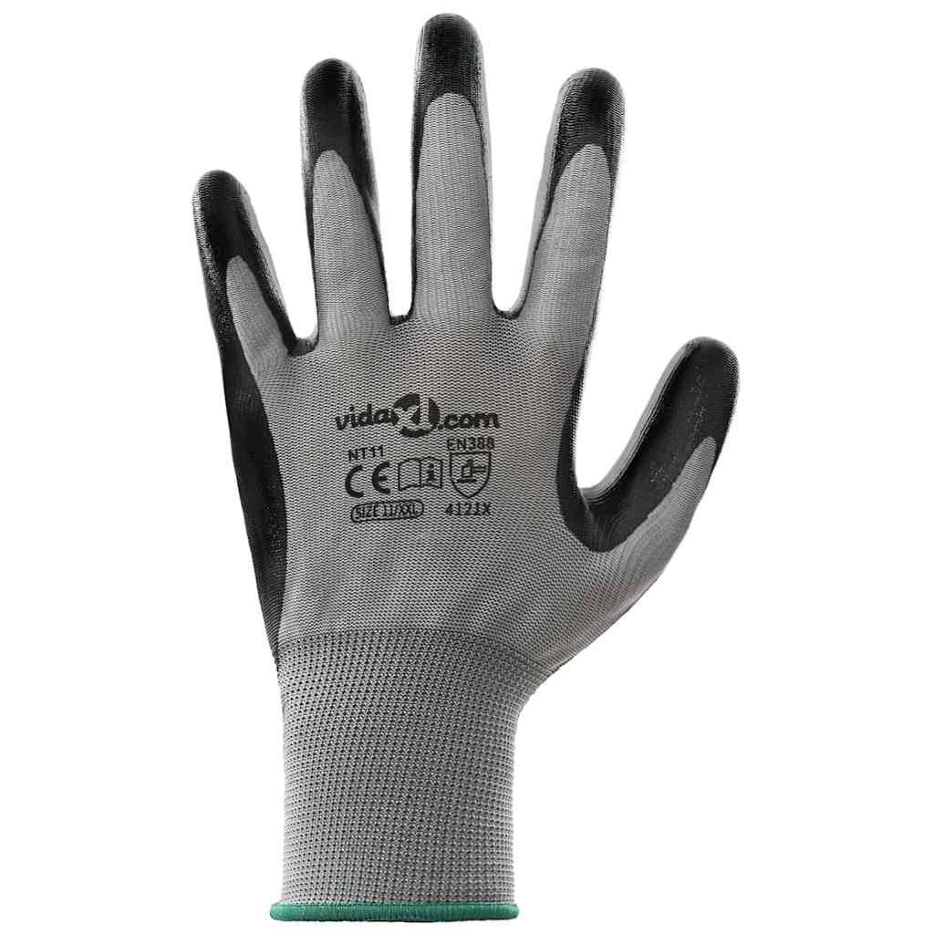 Rukavice za rad 12 pcs Siva i crna 11 / XXL Poliester