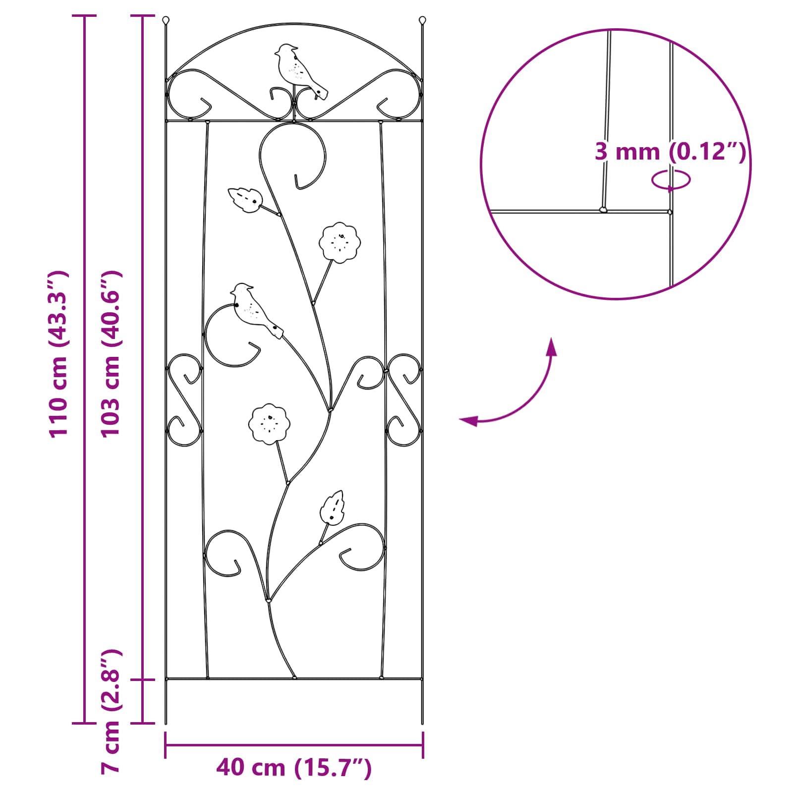 Vrtna Ograda 3 pcs Crna 110 x 40 cm Čelik