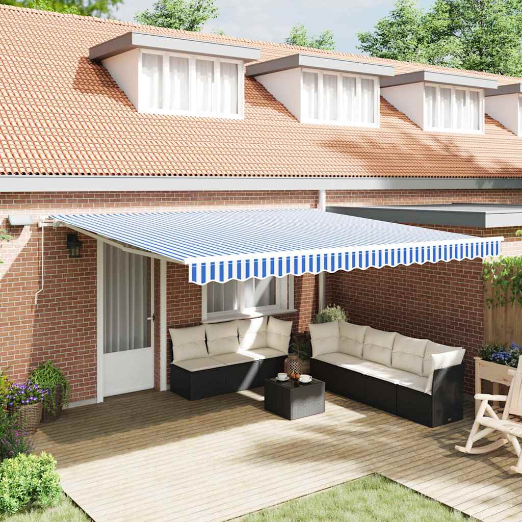 Skrovita tenda Plava i bijela 500 × 300 cm Poliester i aluminij