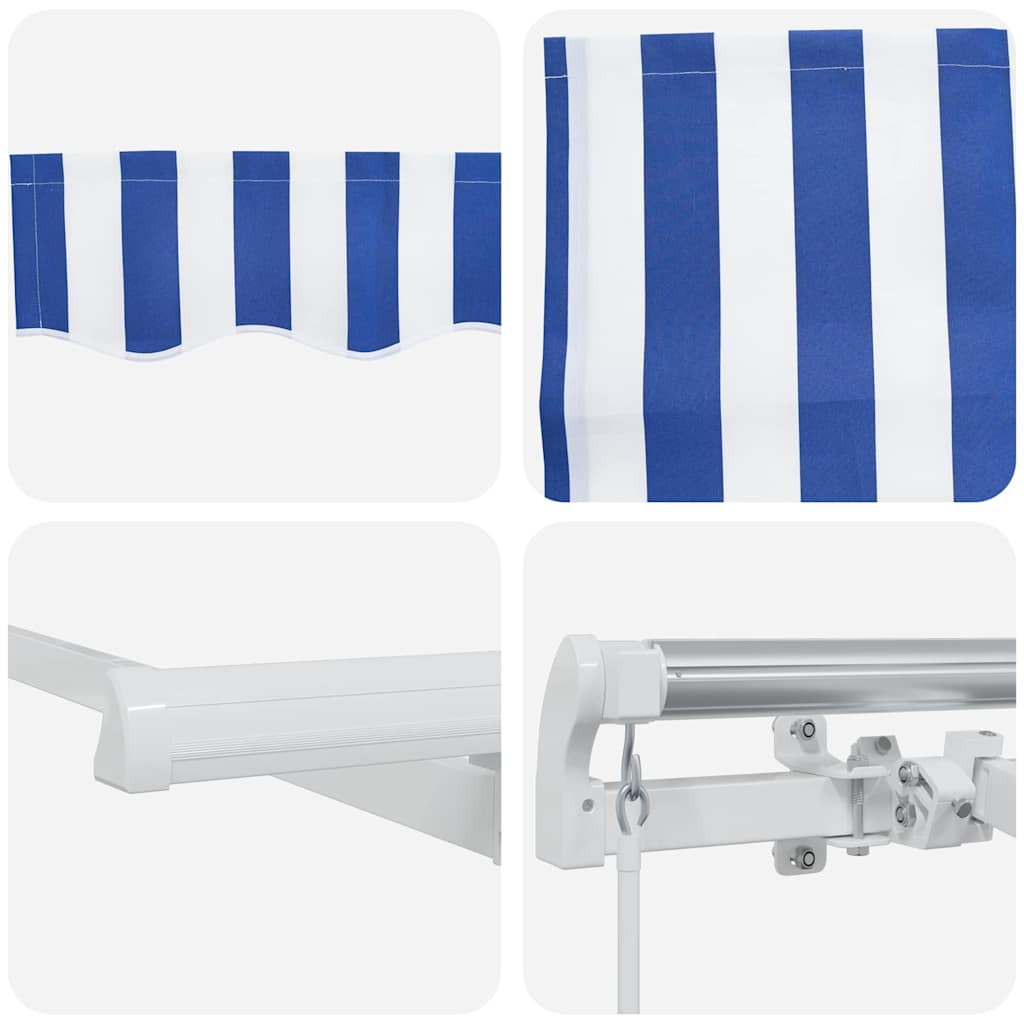 Skrovita tenda Plava i bijela 350 x 250 cm Poliester i aluminij