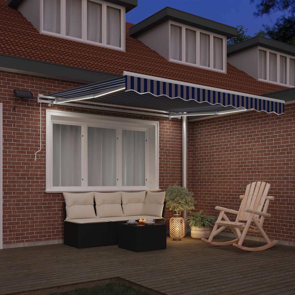 Skrovita tenda Plava i bijela 350 x 250 cm Poliester i aluminij