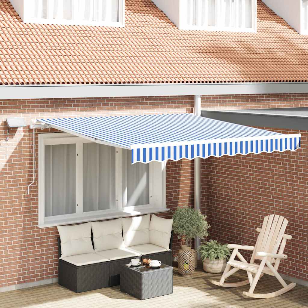 Skrovita tenda Plava i bijela 350 x 250 cm Poliester i aluminij