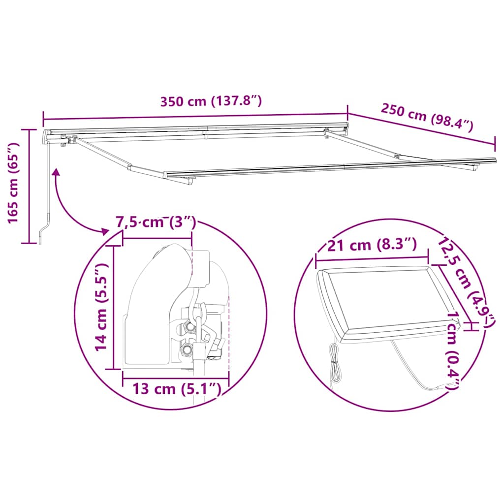 Skrovita tenda Plava i bijela 350 x 250 cm Poliester i aluminij