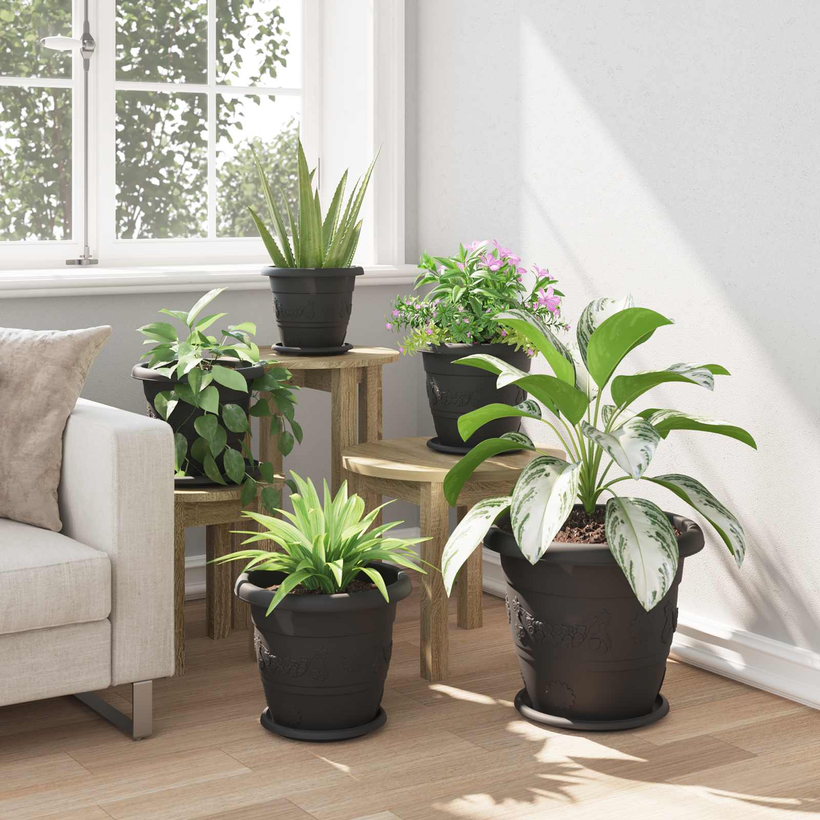 Saksije za biljke 6 pcs Crna Ø 30 x 25 cm Plastika