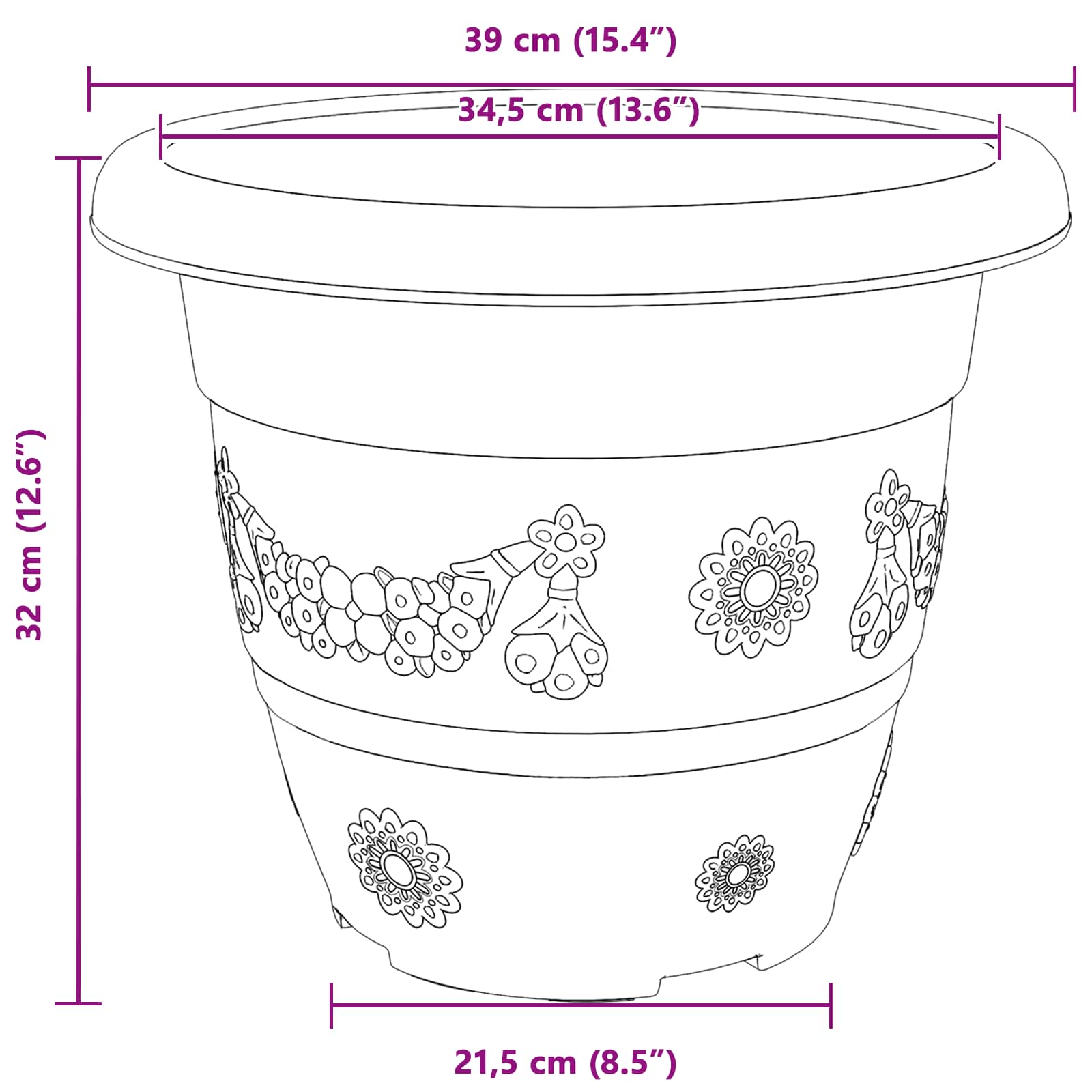 Saksije za biljke 6 pcs Crna Ø 39 x 32 cm Plastika
