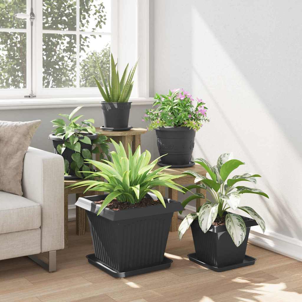 Saksije za biljke 6 pcs Crna 38 x 38 x 30 cm Plastika