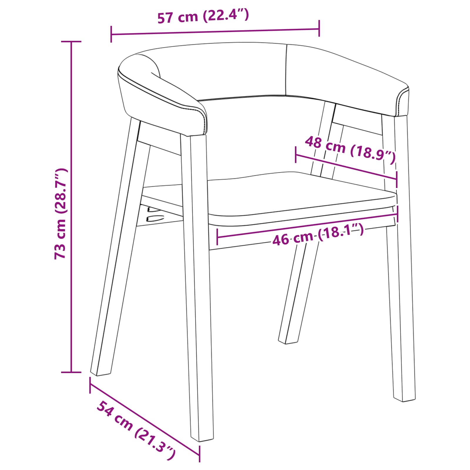 Trpezarijske stolice 2 pcs Prirodna 54 x 57 x 73 cm