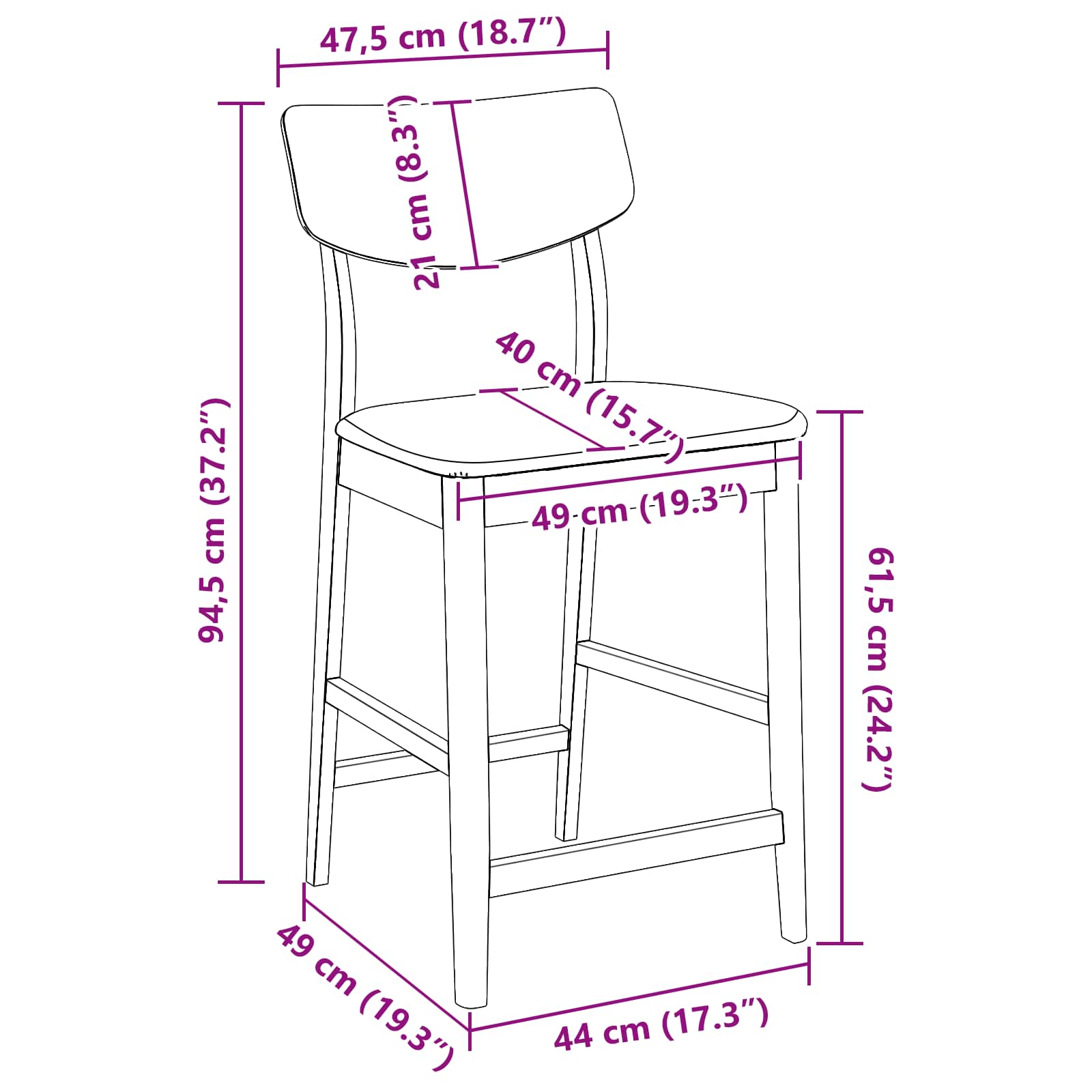Trpezarijske stolice 2 pcs Bijelo 48 x 49 x 95 cm