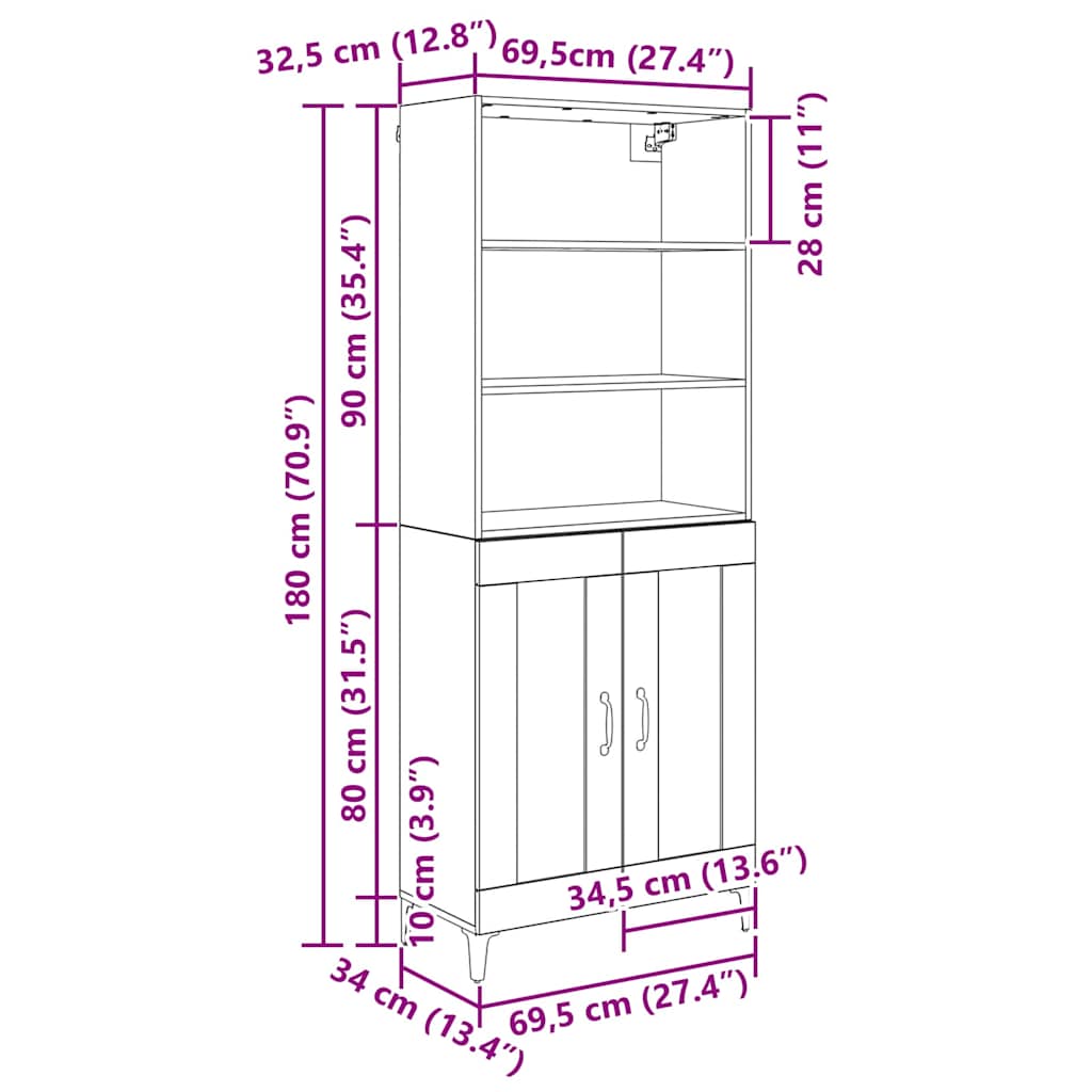 Highboard 2 pcs hrast artisan Konstruirano drvo