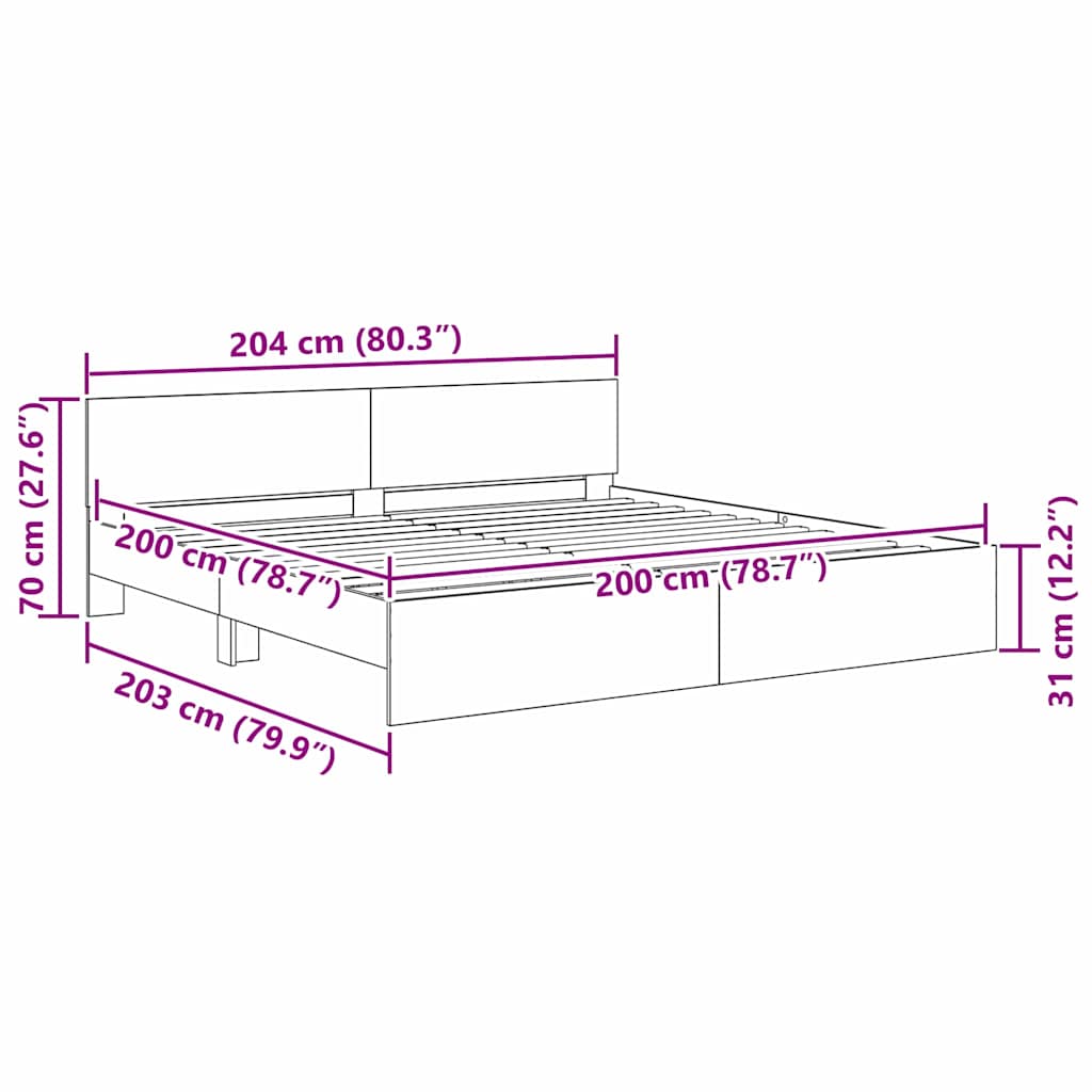Krevetna konstrukcija Umjetnički hrast 200 x 200 cm