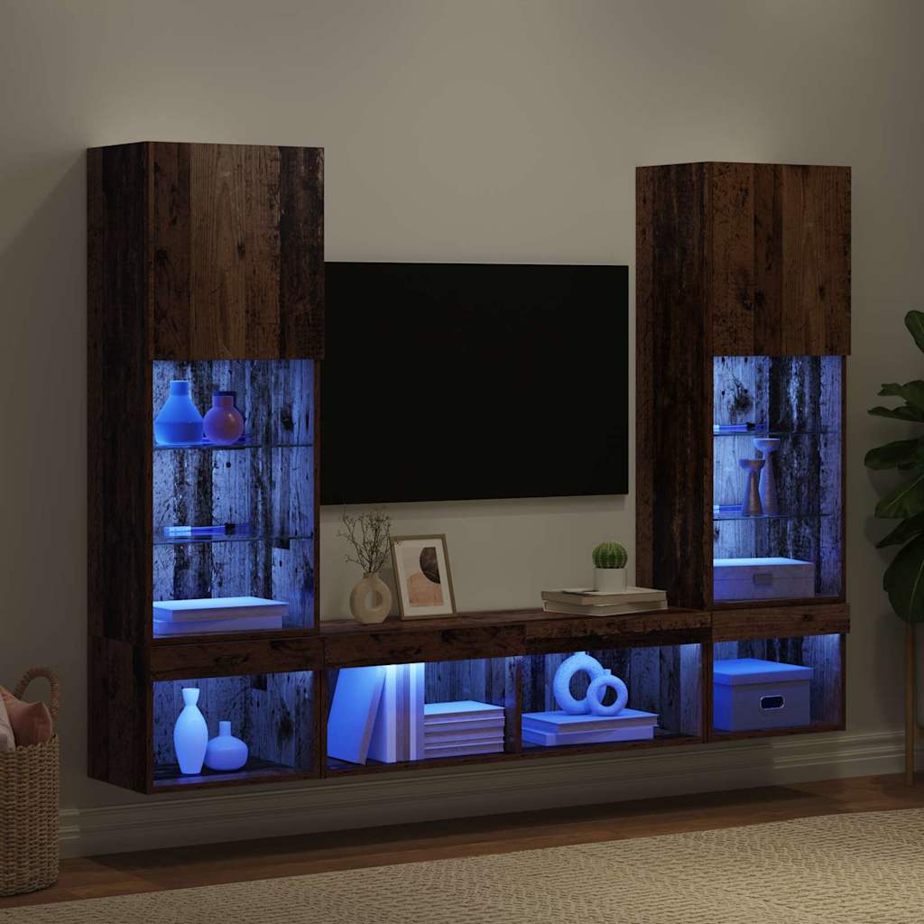 TV zidne jedinice s LED-om 5 pcs Staro drvo Konstruirano drvo