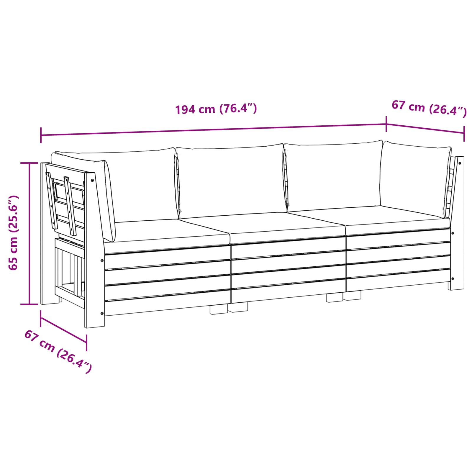 Set vanjskih sofa s jastukom 3 Komad Smeđa Čvrsto drvo akacije