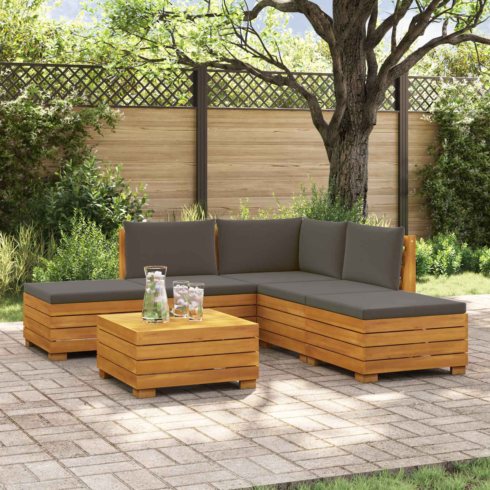 Set vanjskih sofa s jastukom 6 Komad Smeđa Čvrsto drvo akacije
