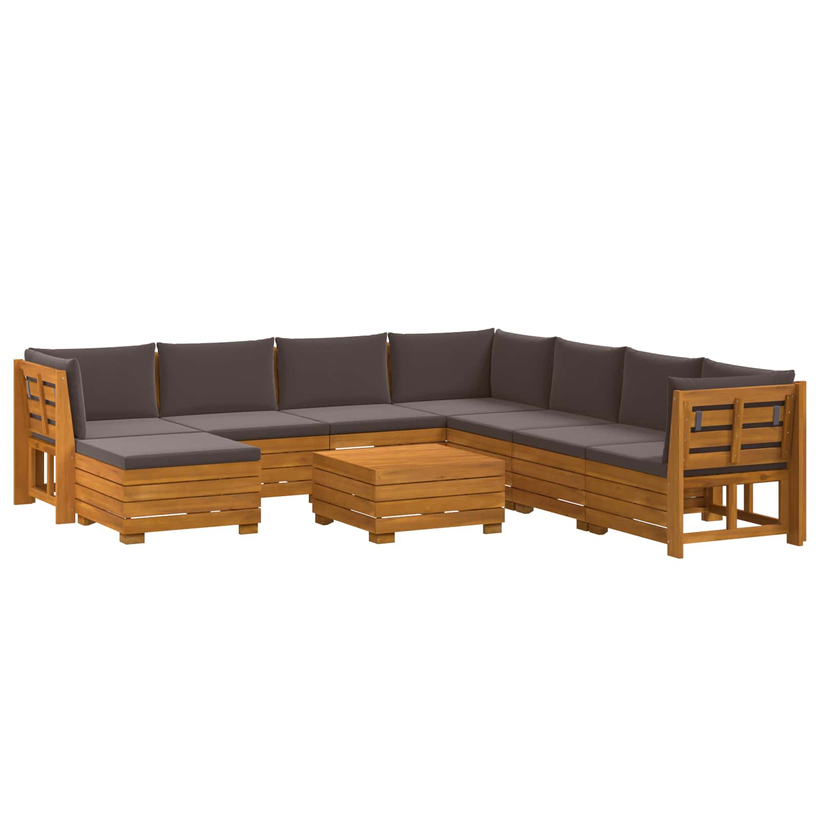 Set vanjskih sofa s jastukom 9 Komad Smeđa Čvrsto drvo akacije