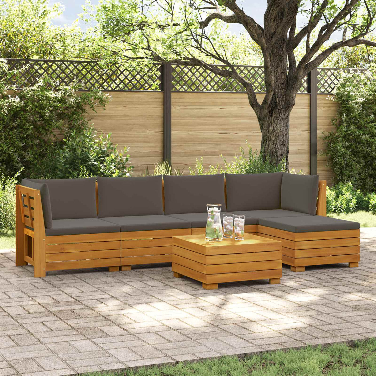 6 kom. Set vanjskih sofa Čvrsto drvo akacije Smeđa