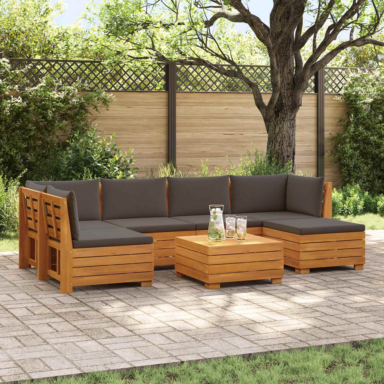 Set vanjskih sofa s jastukom 7 Komad Smeđa Čvrsto drvo akacije