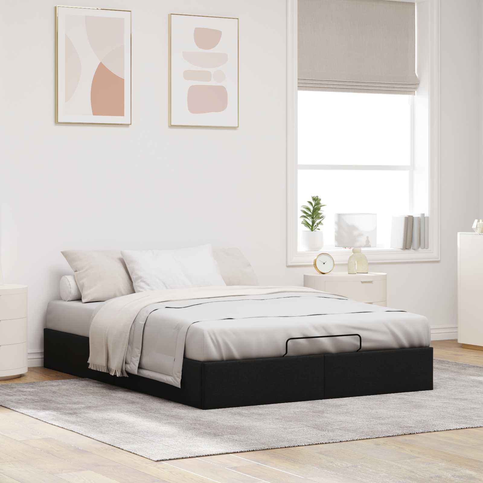 Otomanski krevet Crna 153 x 203 cm Tkanina