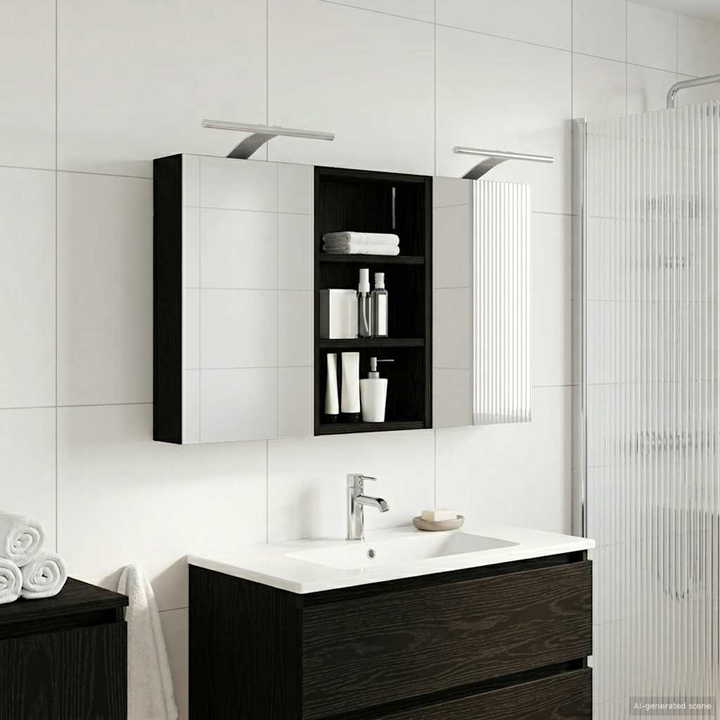 Set ormarića za kupaonicu S LED lampica 3 pcs 90 x 10,5 x 50 cm