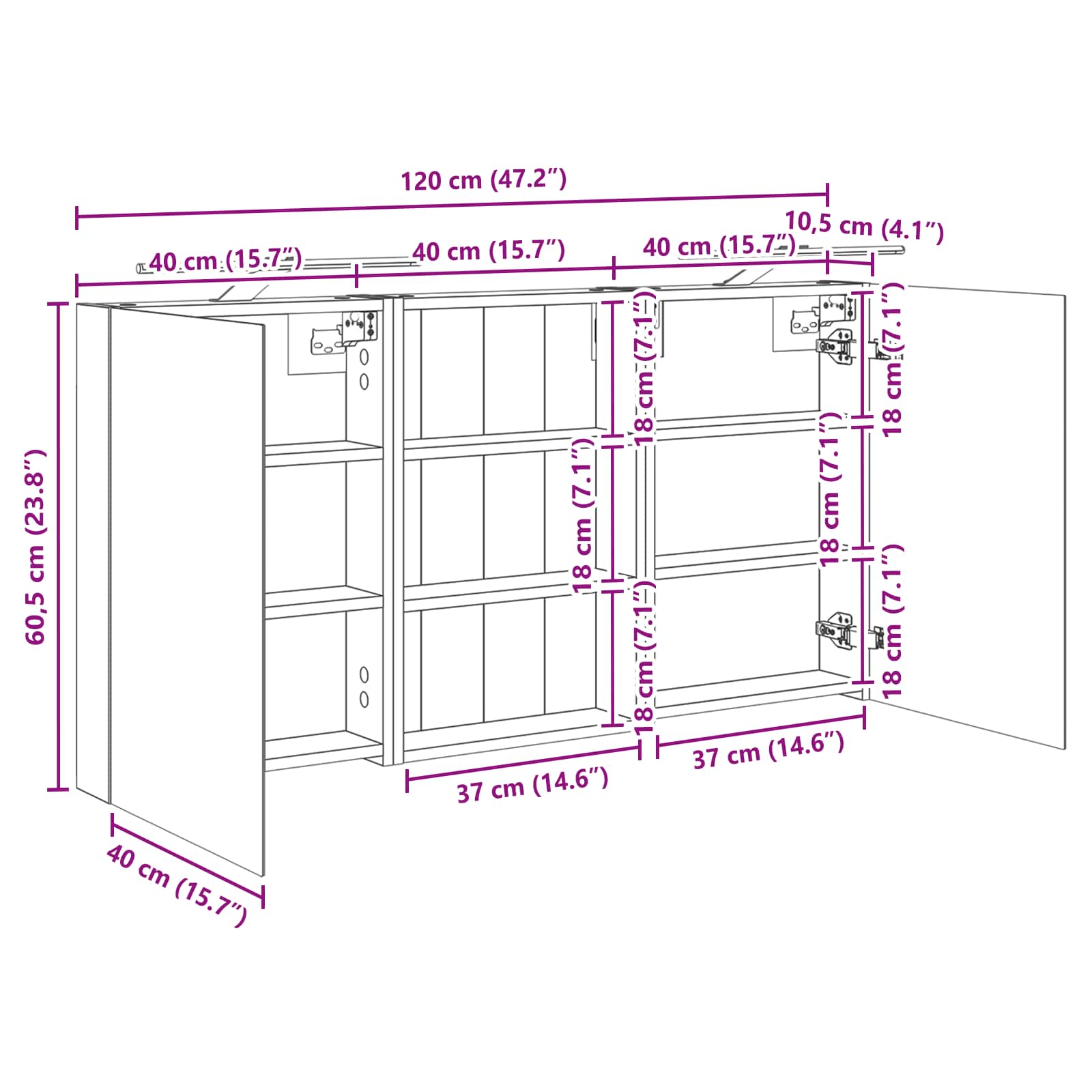 Set ormarića za kupaonicu s policom 3 pcs 120 x 10,5 x 60,5 cm