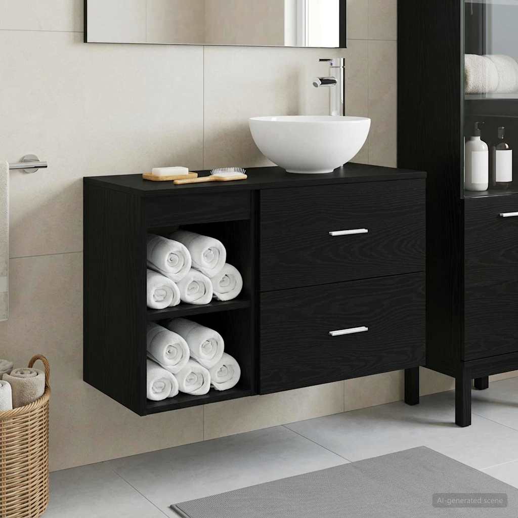 Set namještaja za kupaonicu 2 pcs Crni hrast Konstruirano drvo