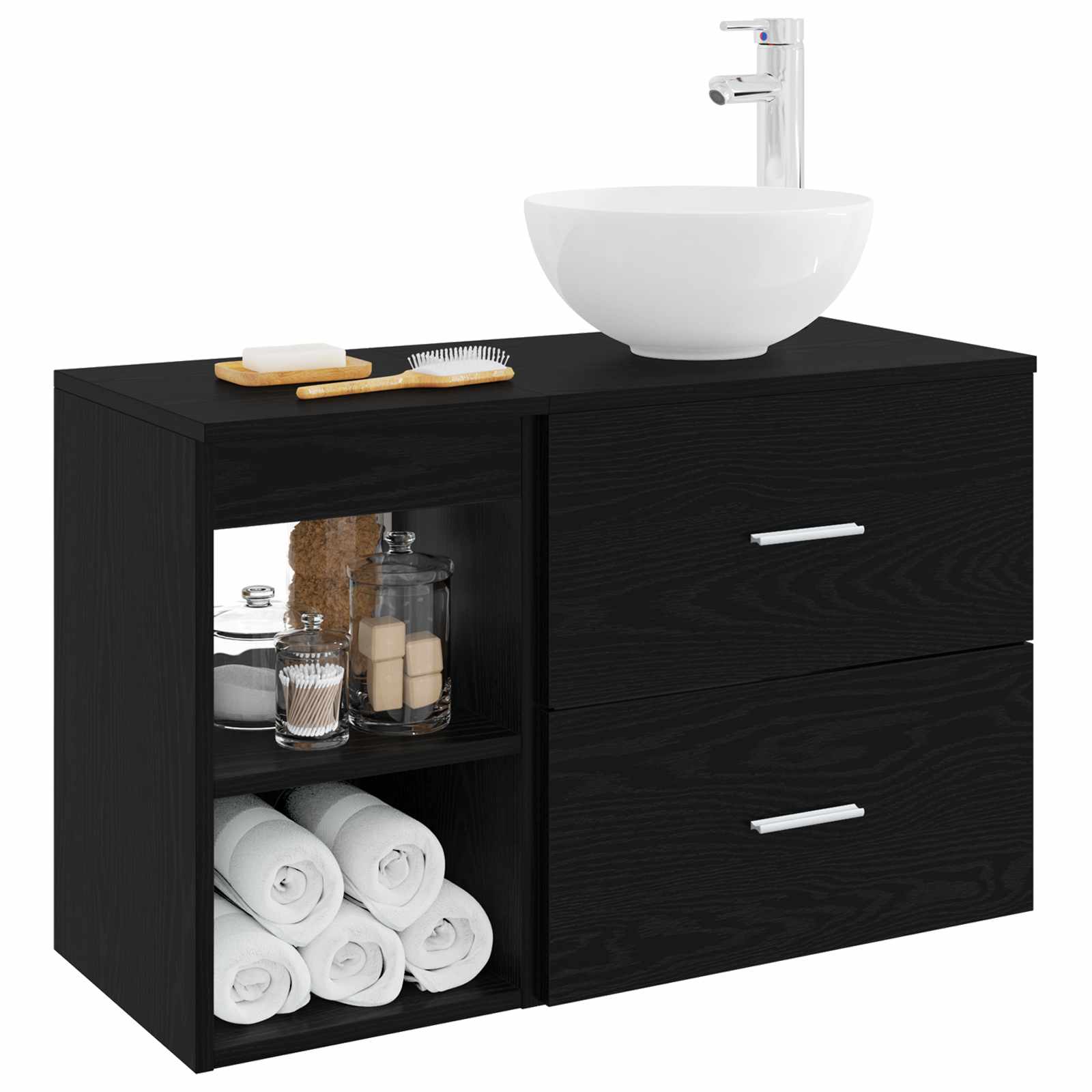 Set namještaja za kupaonicu 2 pcs Crni hrast Konstruirano drvo