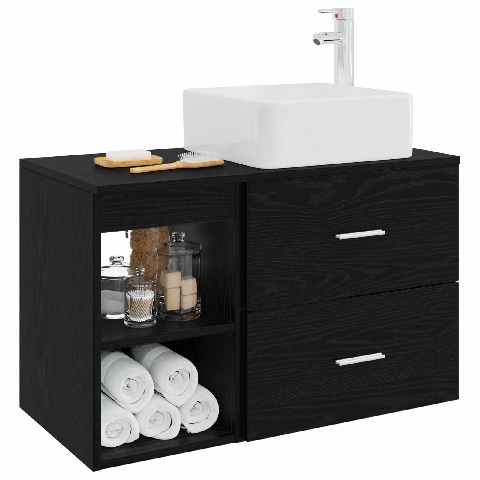 Set namještaja za kupaonicu 2 pcs Crni hrast Konstruirano drvo