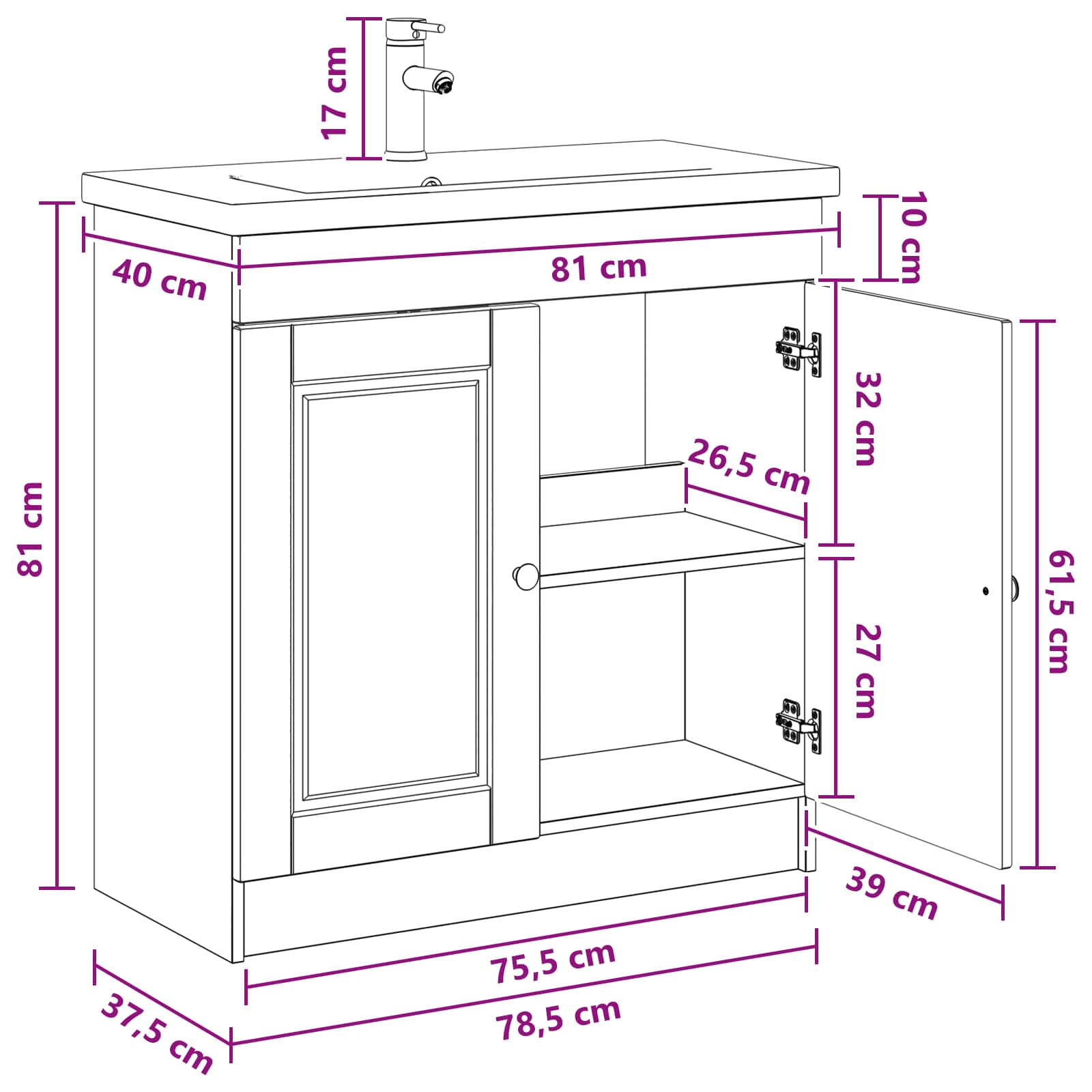 Set namještaja za kupaonicu Staro drvo 78,5 x 37,5 x 81 cm