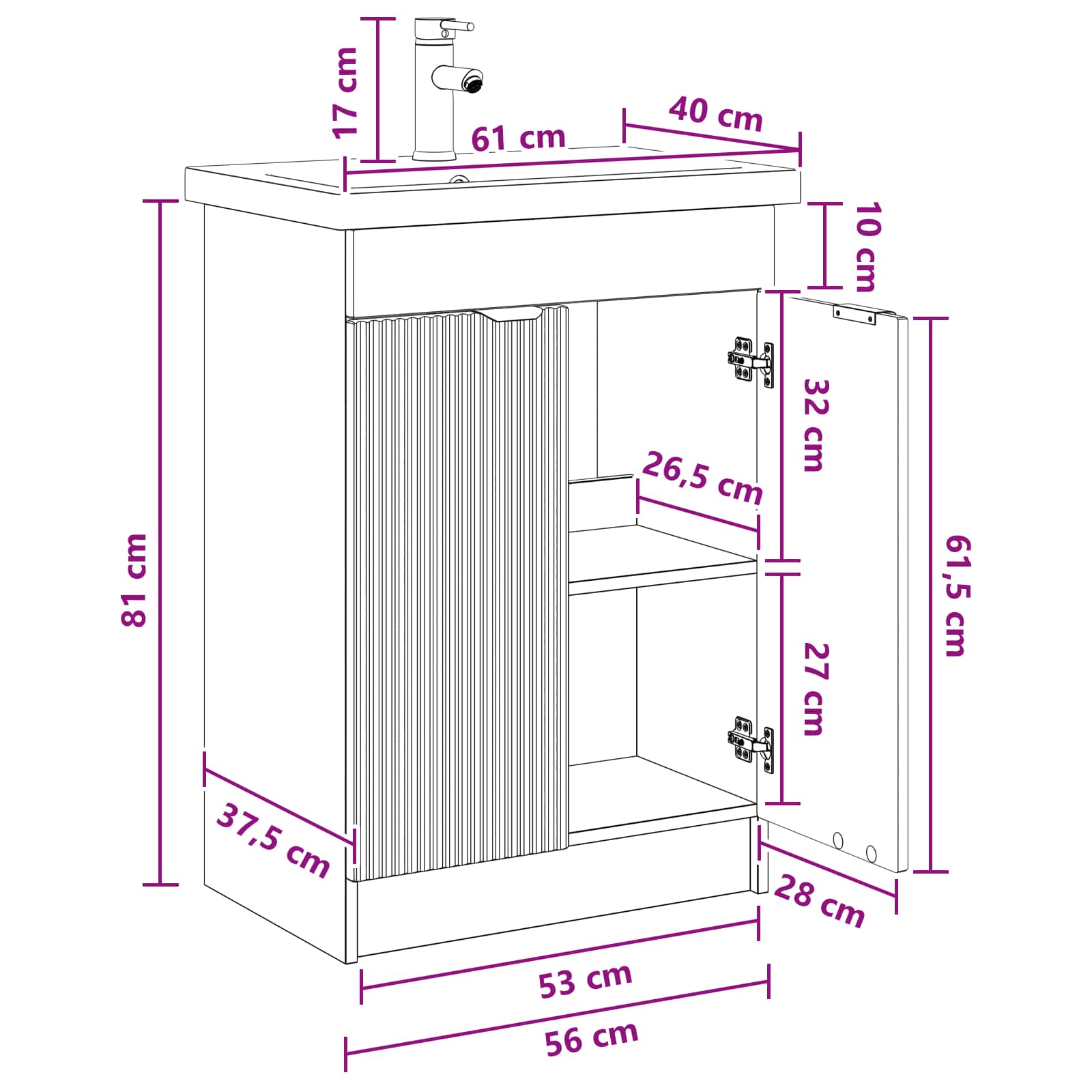 Set namještaja za kupaonicu Crna 56 x 37,5 x 81 cm