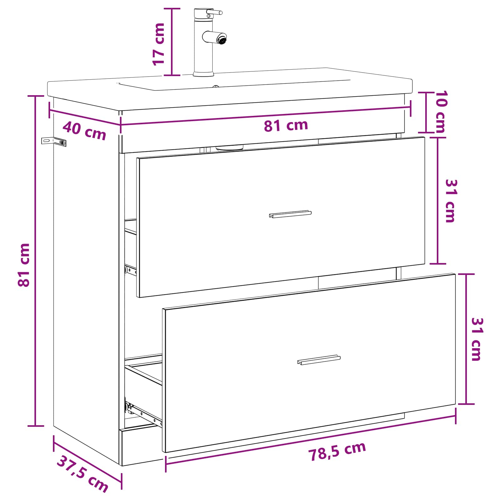 Set namještaja za kupaonicu Dimljeni hrast 81 x 40 x 84,5 cm