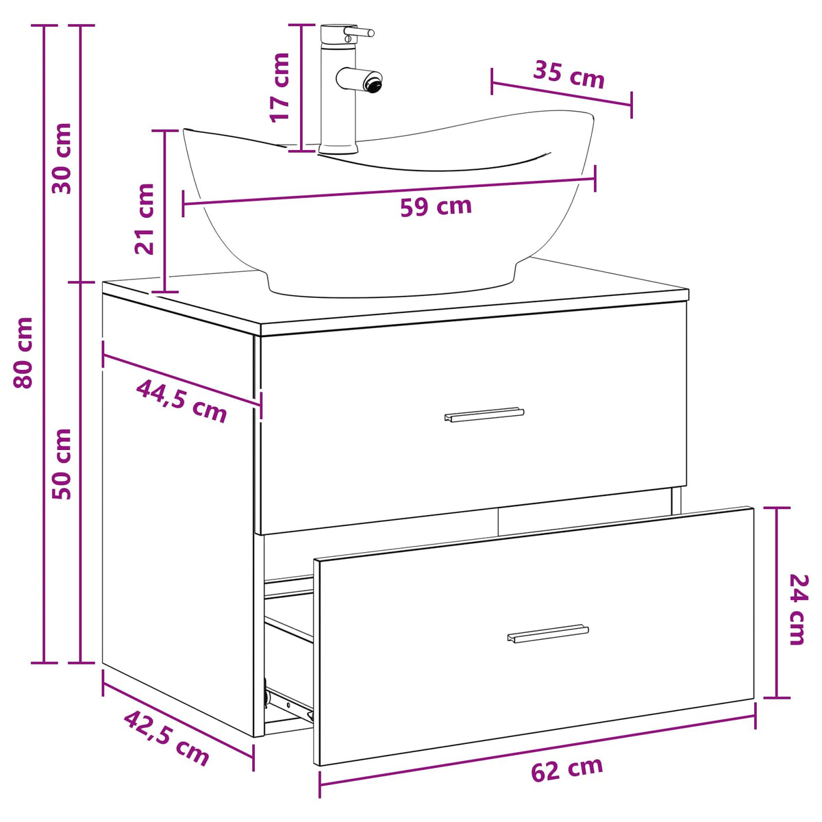 Set namještaja za kupaonicu Siva Sonoma Konstruirano drvo 62.5 x 44.5 x 50 cm