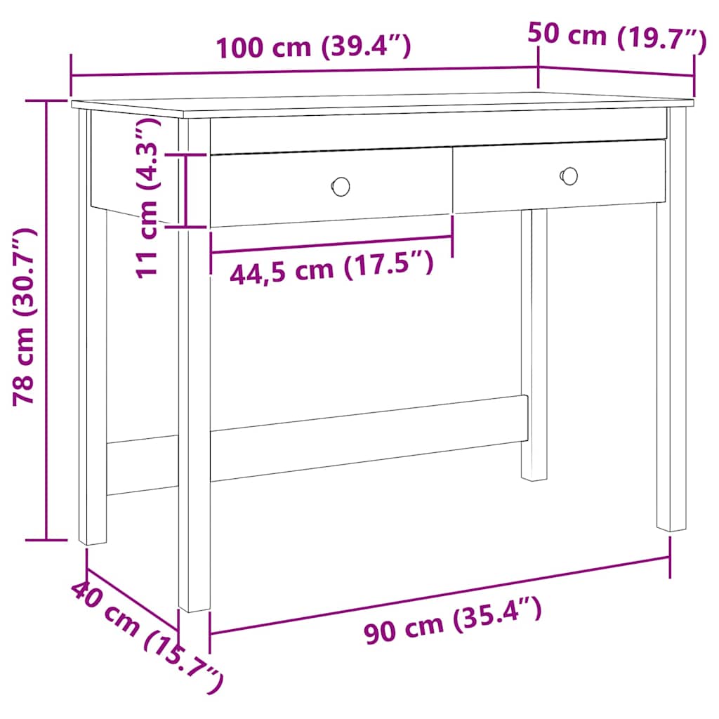 Stol s ladicama Max smeđa 100 x 50 x 78 cm Čvrsto borovo drvo